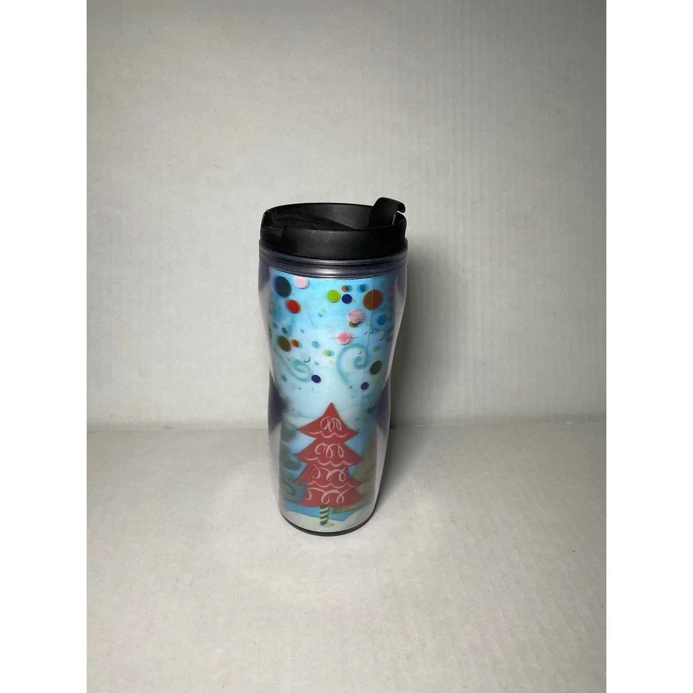 Starbucks 2004 Holiday Christmas Tree Travel Tumbler Coffee Mug 16oz Blue Red